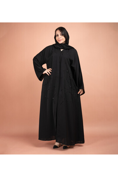 IKKXA Elegant Beads Embroidered Emirati Abaya AIK5068 Black