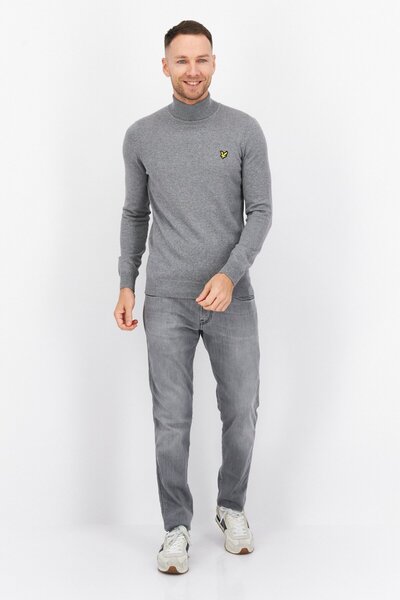 Lyle & Scott Men Funnel Neck Long Sleeve Embroidered Logo Sweater, Grey