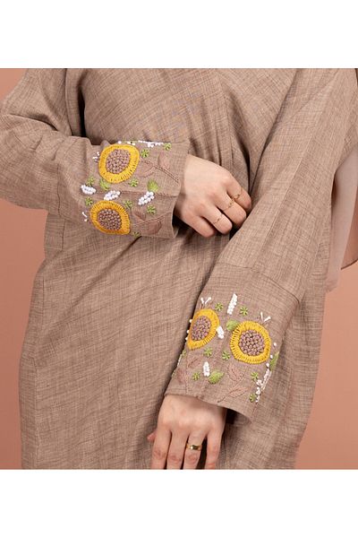 IKKXA Handwork Embroidery Emirati Abaya AIK5064 Brown