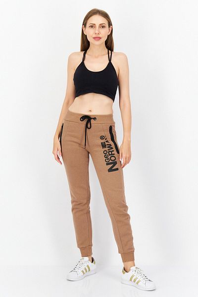 Geographical Norway Women Drawstring Brand Logo Jogger Pants, Taupe