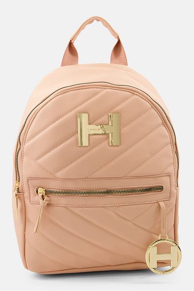 Halston Women Quilted Backpack 27 L x  11W x 32 H cm, Peach