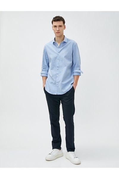 Koton Πουκάμισο Slim Fit Μακρυμάνικο Χωρίς Τσέπη Βαμβακερό Μη Σιδερένιο