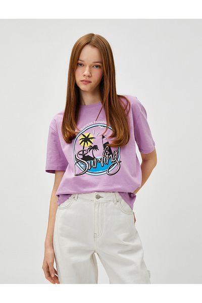 Koton Bawełniany T-shirt z nadrukiem i okrągłym dekoltem