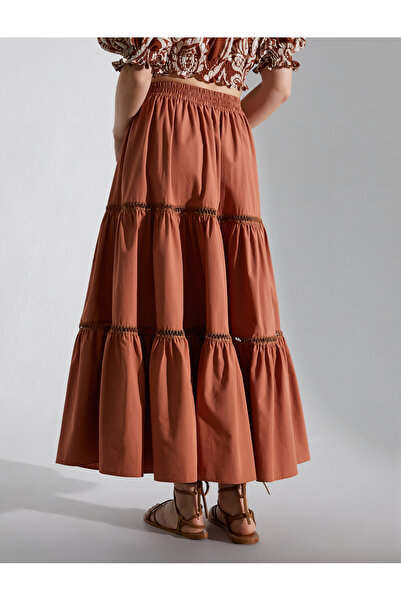 Koton Dlouhá česká sukně s elastickým pasem z bavlny