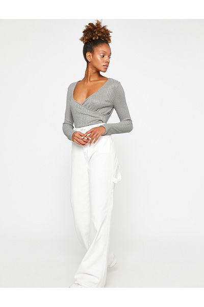 Koton Long Sleeve T-Shirt Textured Wrap Closure