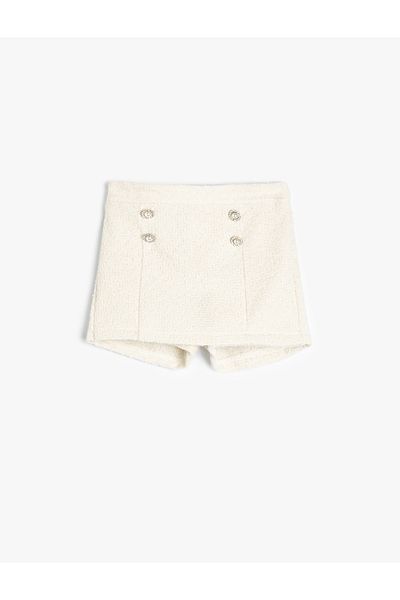 Koton Tweed Shorts Pearl Button Detailed Elastic Waist