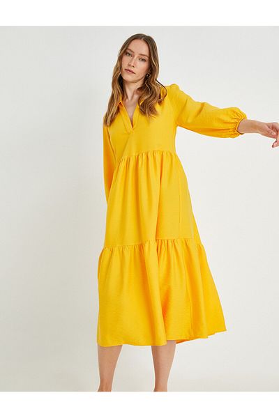 Koton Ruffle Midi Balloon Sleeve Dress Polo Neck