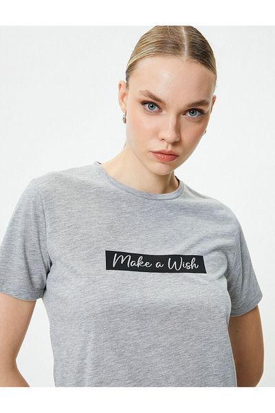 Koton Slogan Printed T-Shirt Short Sleeve Crew Neck