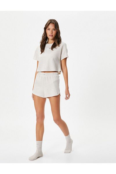 Koton Pyjama-Hose, Shorts mit elastischem Taillen-Label-Detail