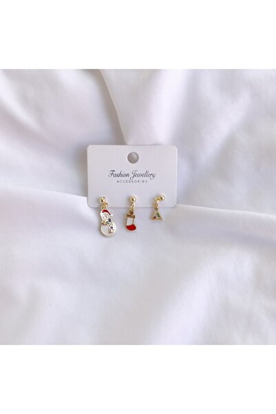 tezz Kadın Çoklu Yeni Yıl Kardan Adam Ağaç Çorap Şeker Geyik Yılbaşı Küpe