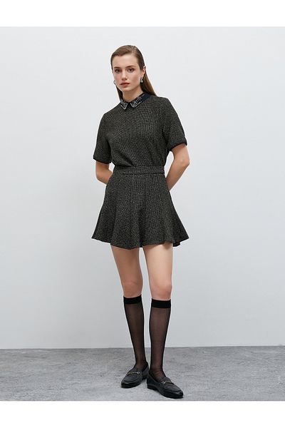 Koton Glitter μπλούζα με πέτρινο γιακά πουκάμισο με λεπτομέρειες