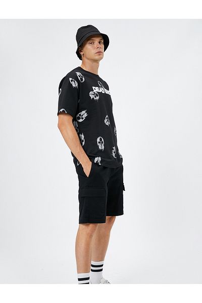 Koton Oversize T-Shirt Skull Printed Crew Neck Short Sleeve