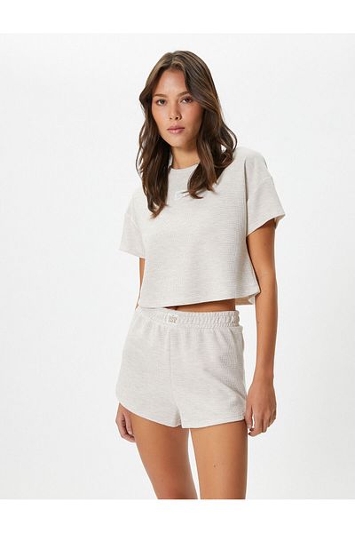 Koton Pyjama-Hose, Shorts mit elastischem Taillen-Label-Detail