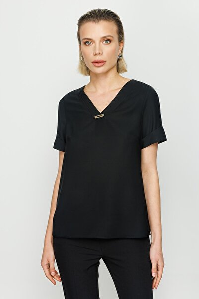 Ekol Kısa Kollu V Yaka Bluz