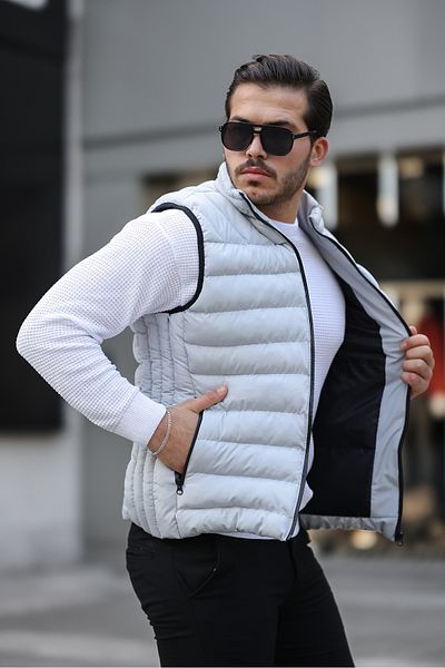 Last fashion Γκρι ανδρικό φουσκωτό γιλέκο με εσωτερική τσέπη