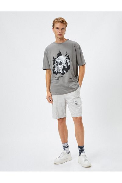 Koton Oversize T-Shirt Skull Printed Crew Neck Βαμβακερό