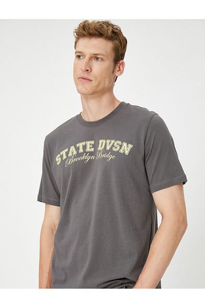 Koton Crew Neck Slogan Printed Cotton T-Shirt