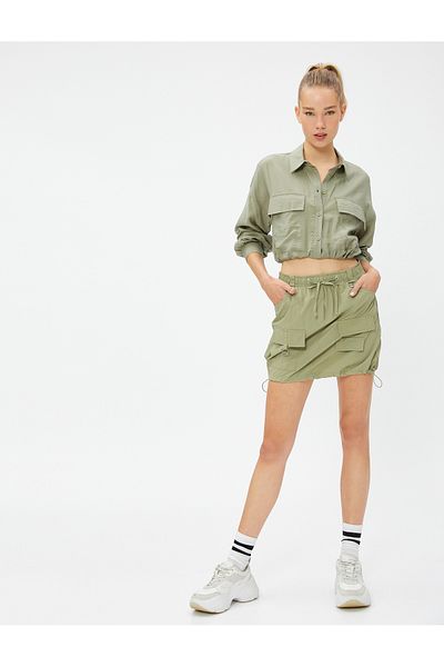 Koton Fallschirmrock mit Mini-Taille, Spitze, Tasche, Stopper