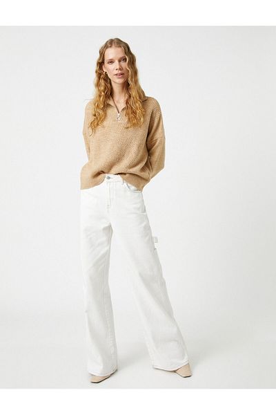 Koton Oversize Knitwear Sweater High Collar Half Zipper