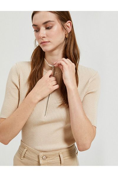 Koton Half Zippered Knitwear Sweater Stand Collar