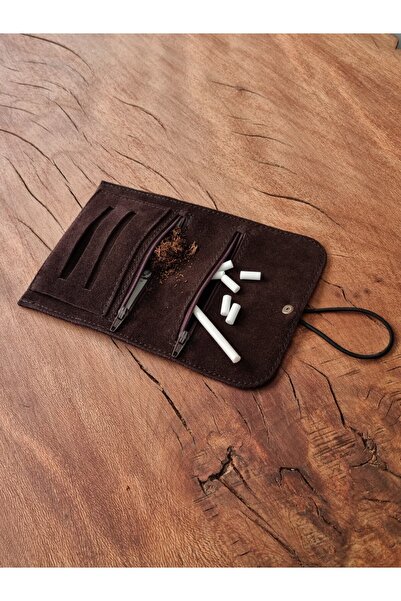 bouscrab Tütün Kesesi Cüzdan Tütünlük Gerçek Süet Deri Açık Boyut: 13cm 19cm Kapalı Boyut: 7cm 13cm