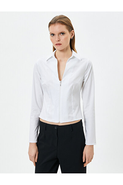 Koton Λευκό γυναικείο μακρυμάνικο πουκάμισο - 4sak60239pw