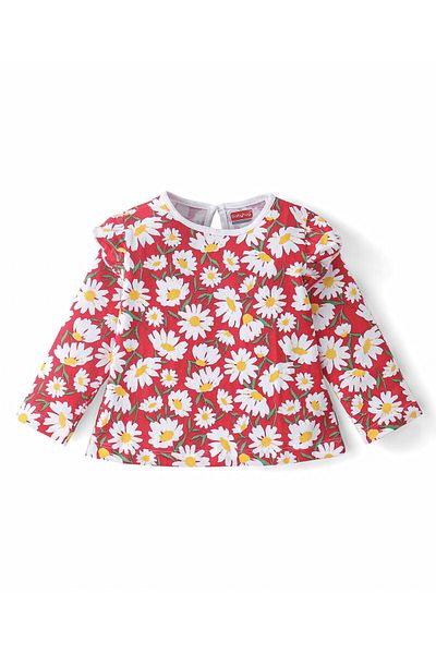 Babyhug 100% Cotton Knit Full Sleeves Tees With Frill Detailing Pack of 3- Red White & Yellow
