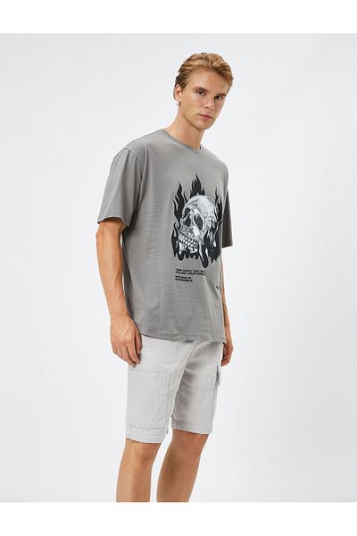 Koton Oversize T-Shirt Skull Printed Crew Neck Βαμβακερό