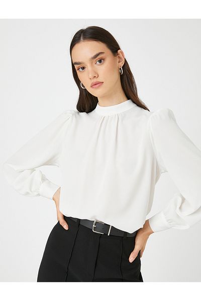 Koton Drapierte, detaillierte Bluse mit hohem Kragen und langen Ärmeln