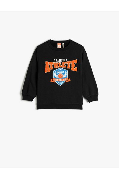 Koton Sweatshirt Applique Detailed Raised Crew Neck Cotton