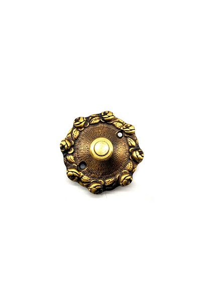 Şener collection 75mm Antique Brass Decorative Doorbell with Roses - Antique Style