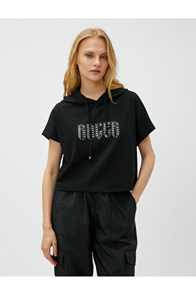 Koton Tricou crop cu glugă imprimat