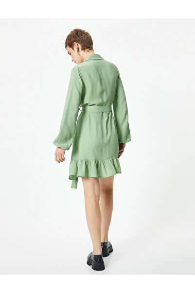 Koton Rochie cămașă Lungime mini cu mânecă lungă cu volan detaliată curea