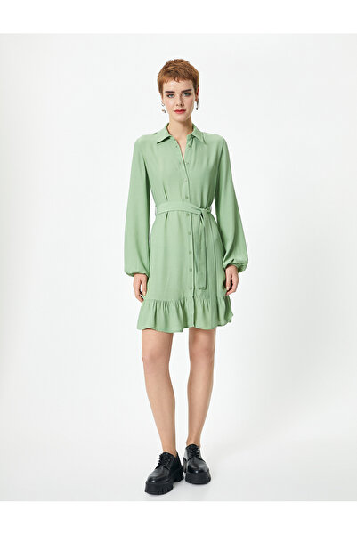 Koton Rochie cămașă Lungime mini cu mânecă lungă cu volan detaliată curea