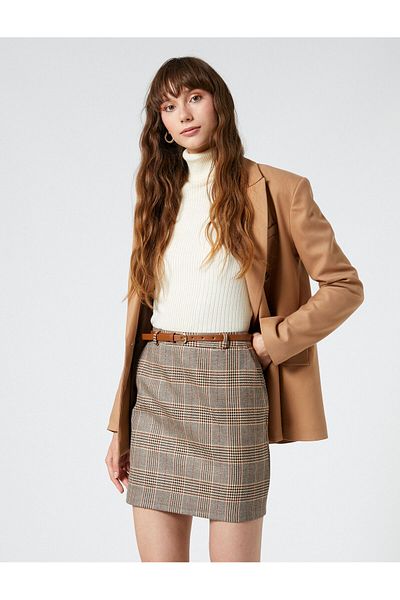 Koton Mini Skirt Belt Detailed Pocketed Viscose Mixed