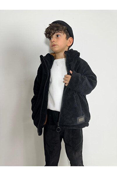 LNASLSTORE Peluş Siyah Çocuk Sabit Kapüşonlu Bebe Mont