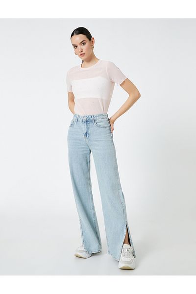 Koton Transparent T-Shirt Stone Detailed Short Sleeve
