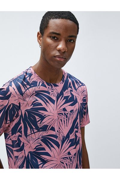 Koton Leaf Printed T-Shirt Crew Neck Slim Fit Short Sleeve