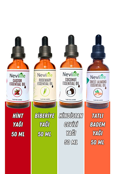 nevilife Doğal Cilt ve Saç Bakım Yağları Biberiye, Hindistan Cevizi, Tatlı Badem, Hint Yağı 50 ml