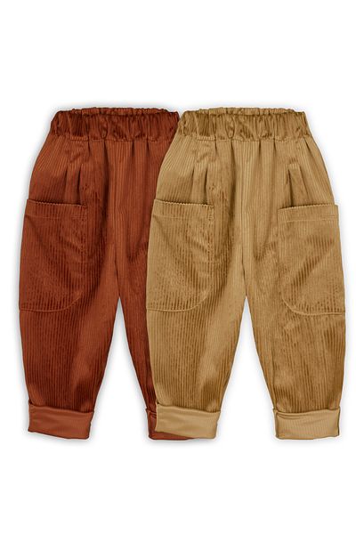 Catz Kids Pack of 2 Soft Velvet Boyfriend Pants (Camel&Cinnamon)