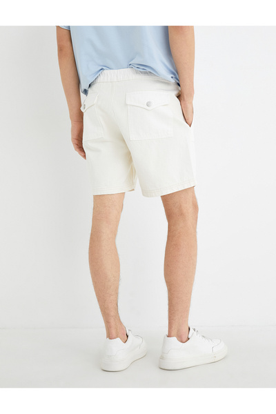 Koton Kot Şort Beli Lastikli Düğmeli Cep Detaylı Katlı Paça