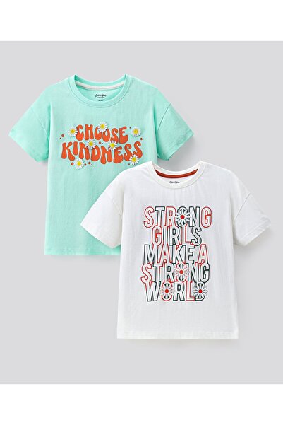 Primo Gino 100% Cotton Text Printed Drop Shoulder T-Shirts 3D Pack of 2 - Lig...