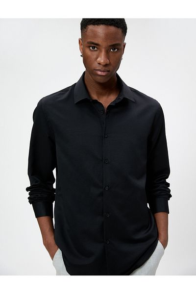 Koton Sporting Slim Fit Classic gallérral, hosszú ujjú, nem vasalható