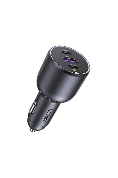 Ugreen شاحن سيارة سريع الشحن بمنفذين USB-C وUSB بقوة 130 وات - رمادي