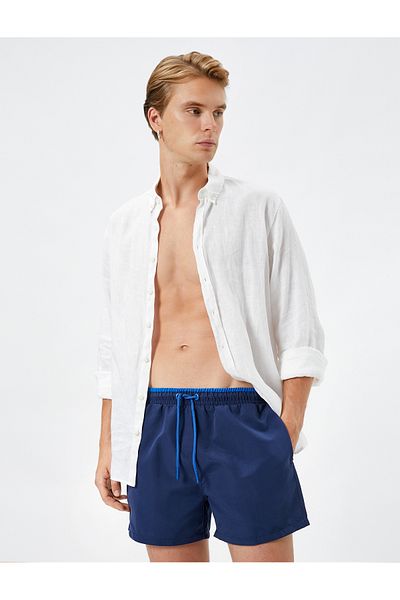 Koton Badeshorts mit kurzer Taille, Schnürung und Taschen