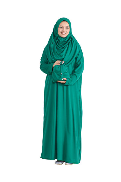 Modish Group Pursed Prayer Dress Scarf Ready Hijab Clothing Turban Muslim Clothes Suit - Green