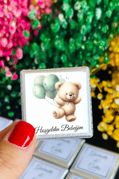 izmirdenet Kare Çikolata Etiketi Doğum Günü Madlen Etiket /70 Adet-3,5 cm