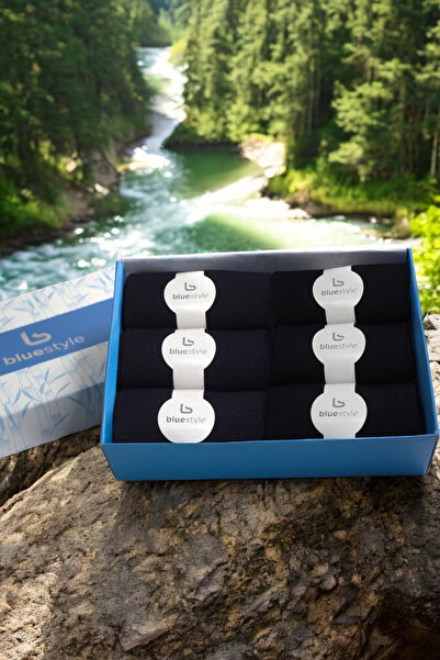 Blue Style %100 Bambu Burun Dikişsiz Erkek Soket Çorap 3siyah 3lacivert