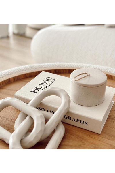 PEKİBU Cream Colored Kumash Coated Decorative Book Box