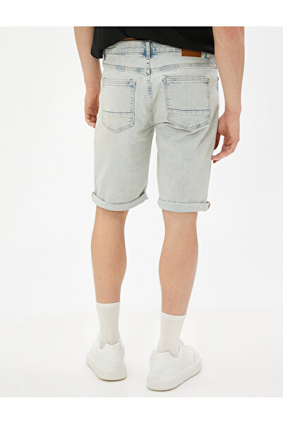 Koton Bermuda Kot Şort Katlı Paça Detaylı Pamuklu Cepli